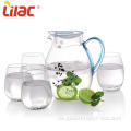 Fliederfarbenes Wasserkrug-Set aus transparentem Borosilikatglas